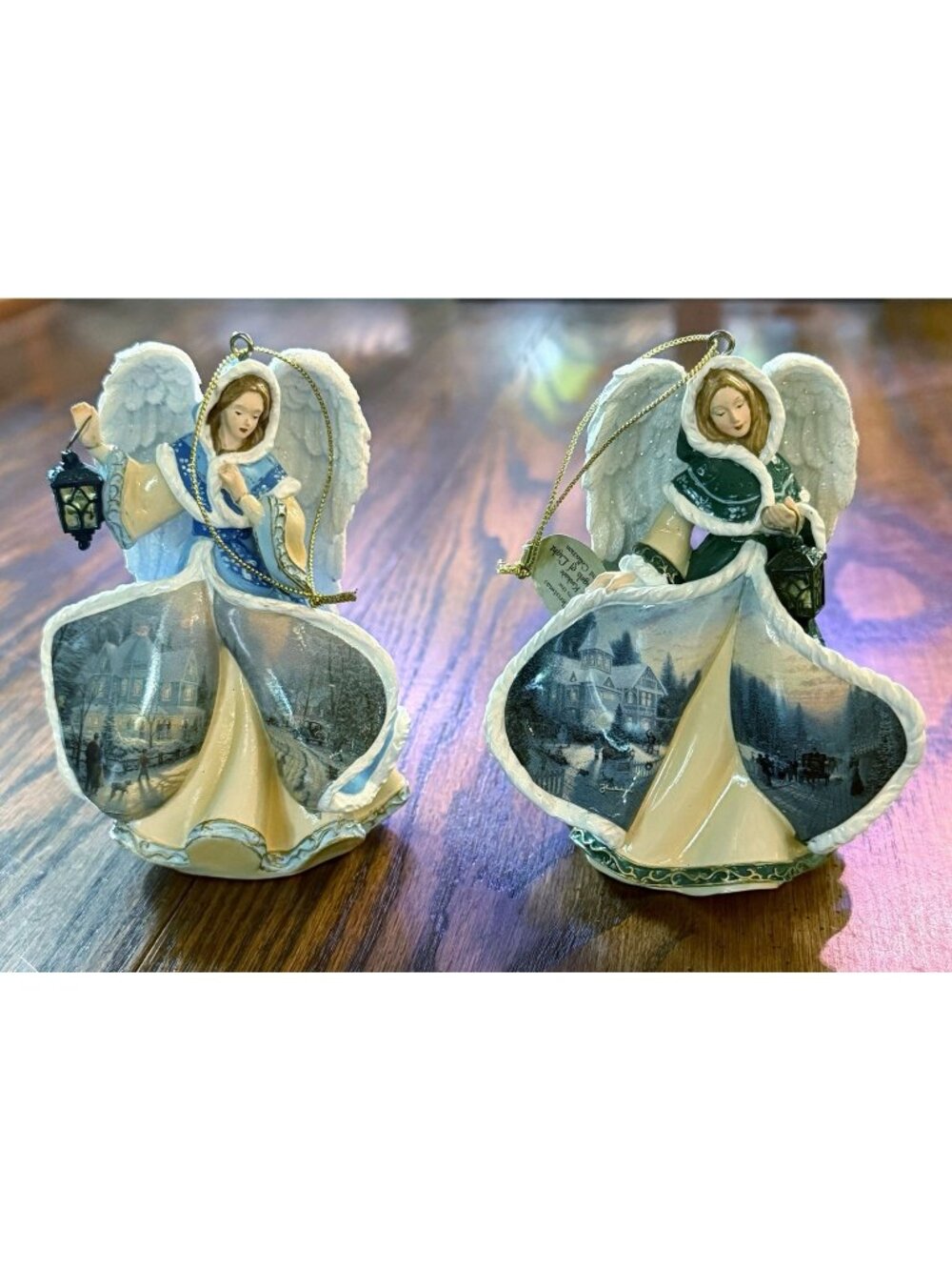 2 Thomas Kinkade Winter Angels of Light Illuminated Ornaments 4 1/4"‎ Working